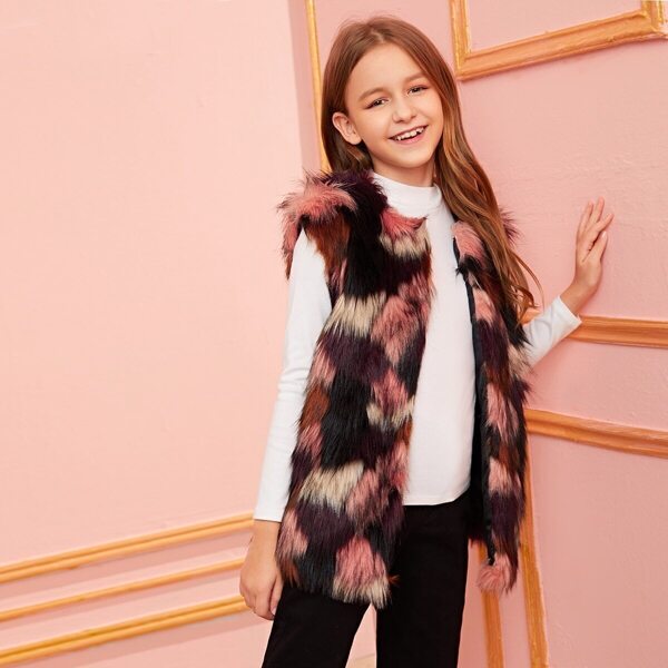 

Girls Colorful Faux Fur Vest Coat, Multicolor