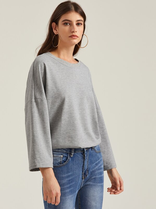 

Drop Shoulder Marled Sweatshirt, Grey, Mila