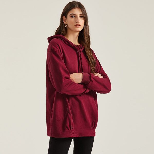 

Drop Shoulder Drawstring Hoodie, Burgundy