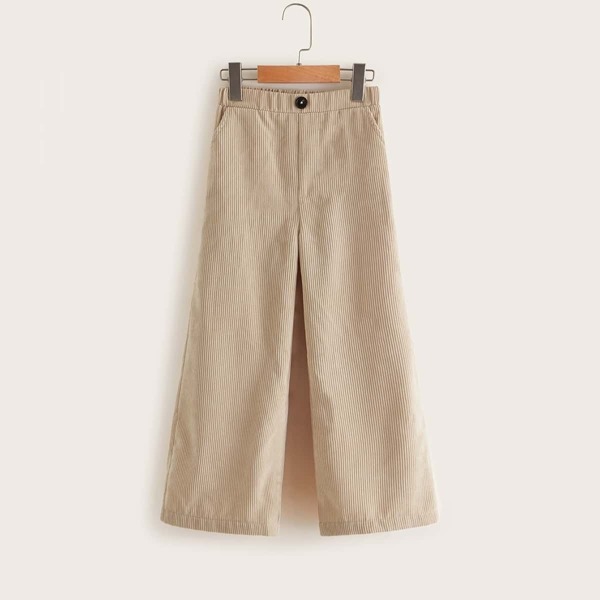 

Girls Elastic Waist Palazzo Corduroy Pants, Beige