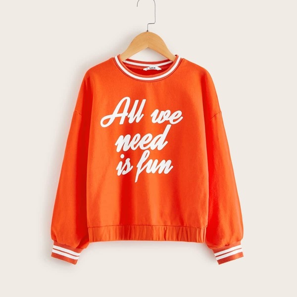 

Girls Neon Orange Slogan Print Pullover, Orange bright