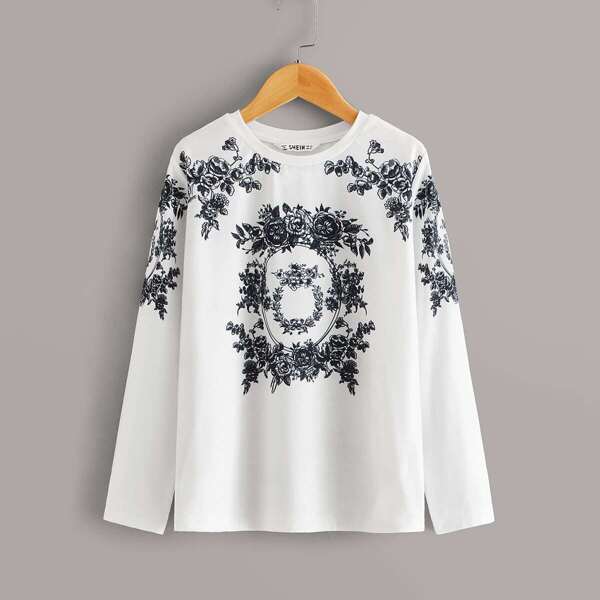 

Boys Floral Print Tee, White