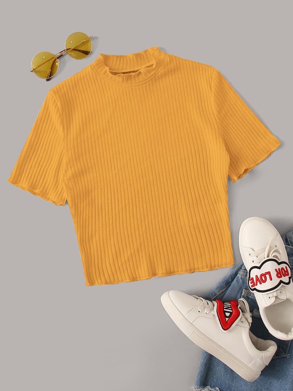 

Plus Lettuce Trim Rib-knit Tee, Yellow
