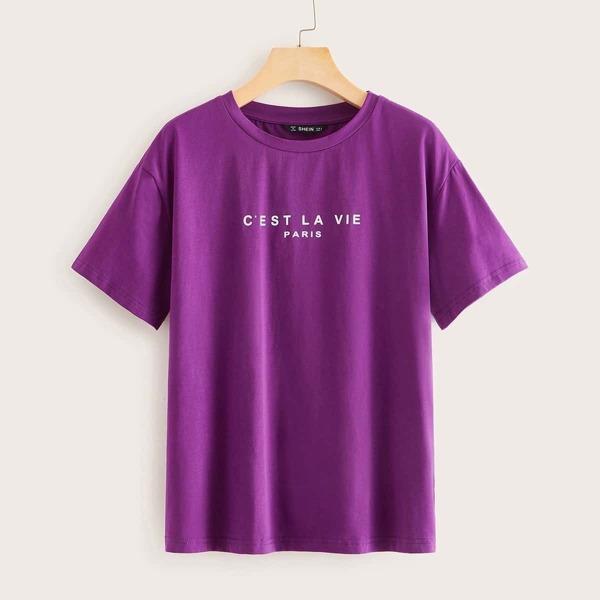 

Slogan Graphic Short Sleeve Tee, Purple