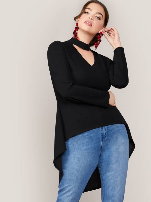 

Plus Choker Neck High Low Hem Top, Black, Faith Bowman