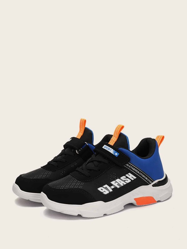 

Boys Letter Print Velcro Strap Sneakers, Black