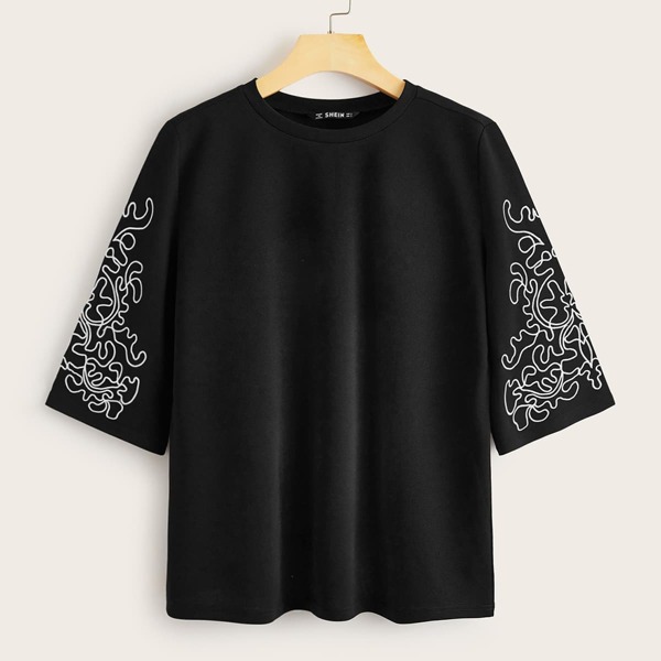 

Embroidered Sleeve Top, Black