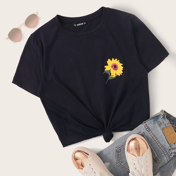 

Sunflower Print Short Sleeve Tee, Navy