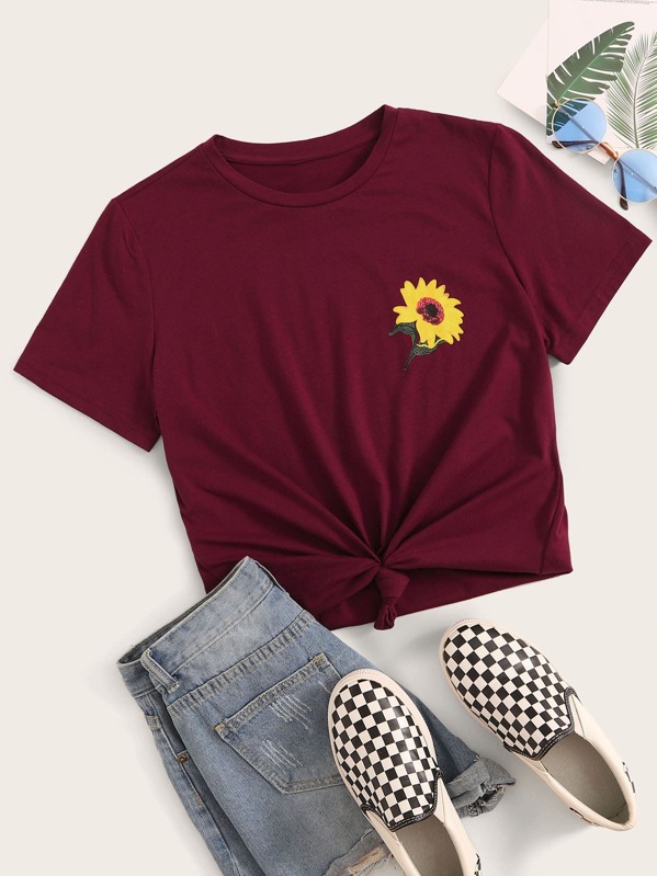 

Sunflower Print Short Sleeve Tee, Burgundy
