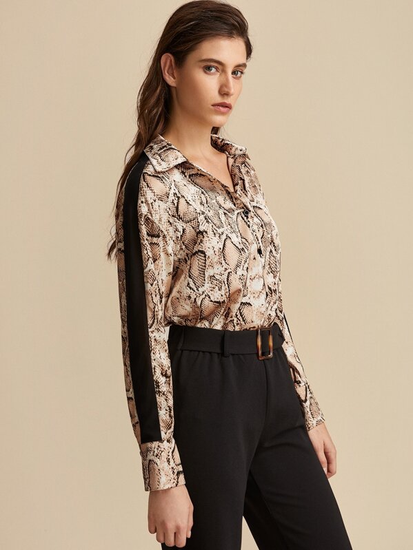 

Premium Snakeskin Print Contrast Sideseam Shirt, Multicolor, Mila