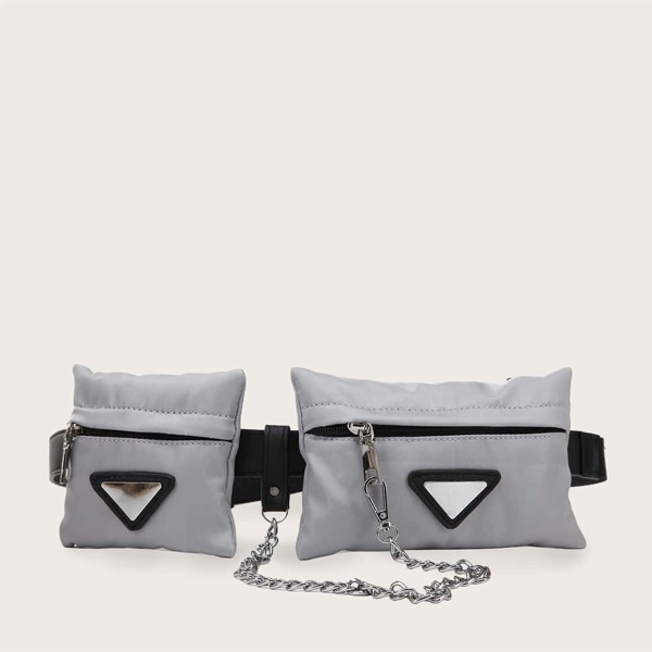 

Geometric Patch Decor Fanny Pack, Grey