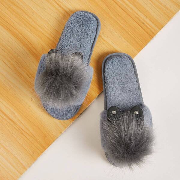 

Open Toe Fluffy Flat Slippers