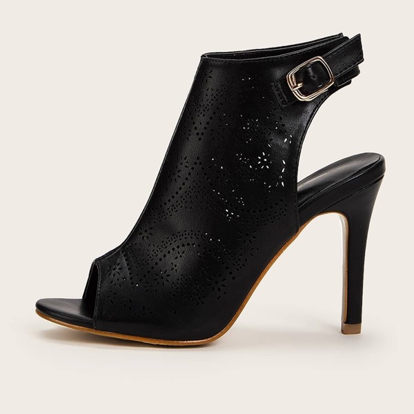 

Peep Toe Hollow Out Stiletto Heels, Black