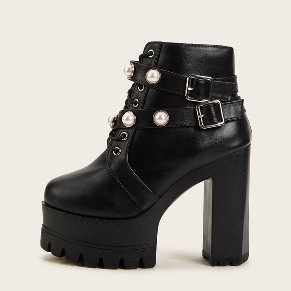 

Faux Pearl Decor Platform Chunky Boots