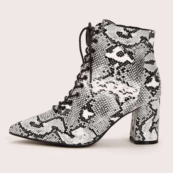 

Point Toe Snakeskin Chunky Boots