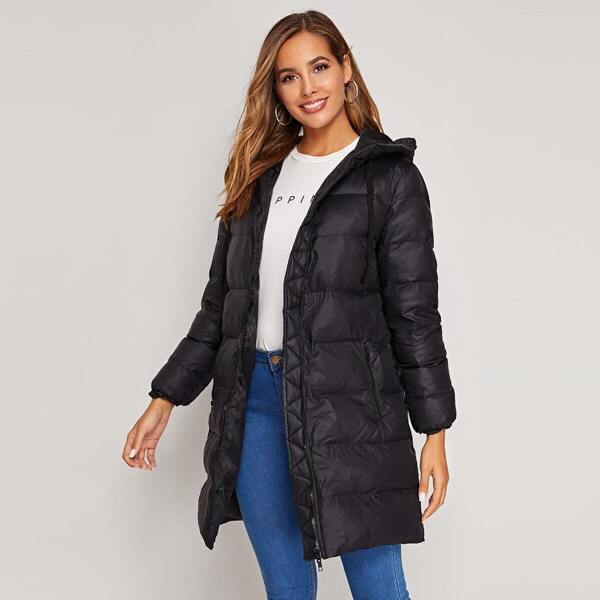 

Zip Up Hooded Padded Coat, Black