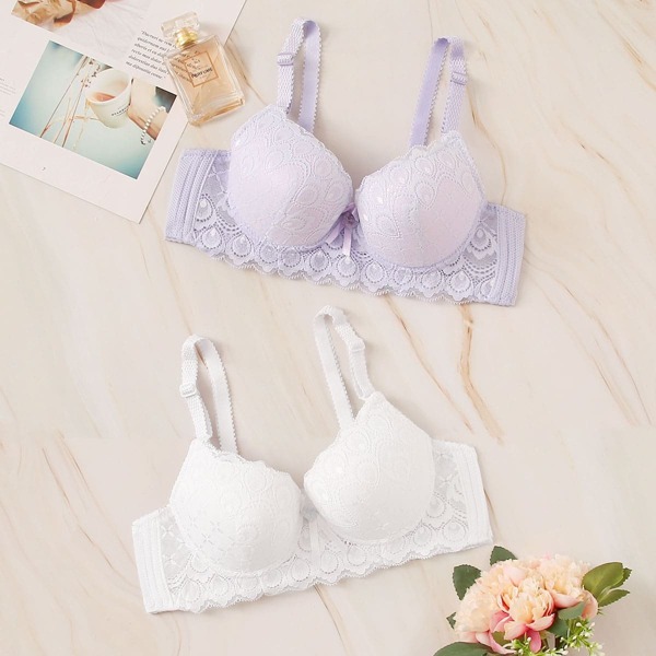 

2pack Floral Lace Underwire Bra Set, Multicolor
