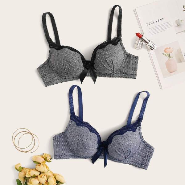 

2pack Lace Trim Bra Set, Multicolor