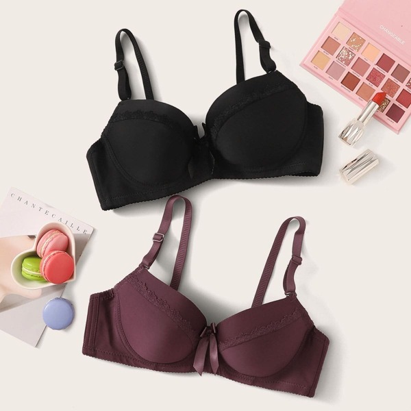 

2pack Adjustable Strap Underwire Bra Set, Multicolor