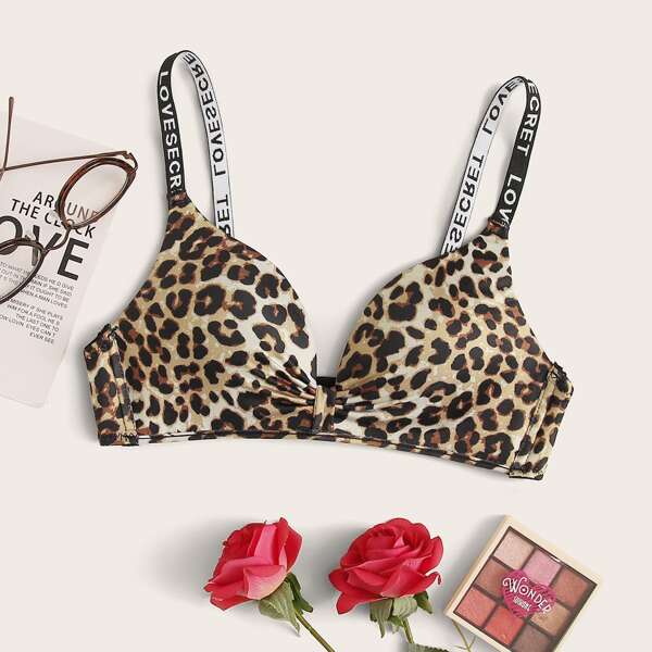 

Leopard Letter Tape Bra, Multicolor