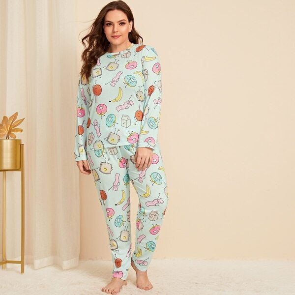 

Plus Cartoon Print PJ Set, Multicolor