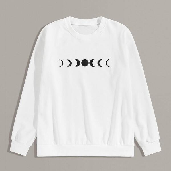 

Men Geo Print Drop Shoulder Sweatshirt, White