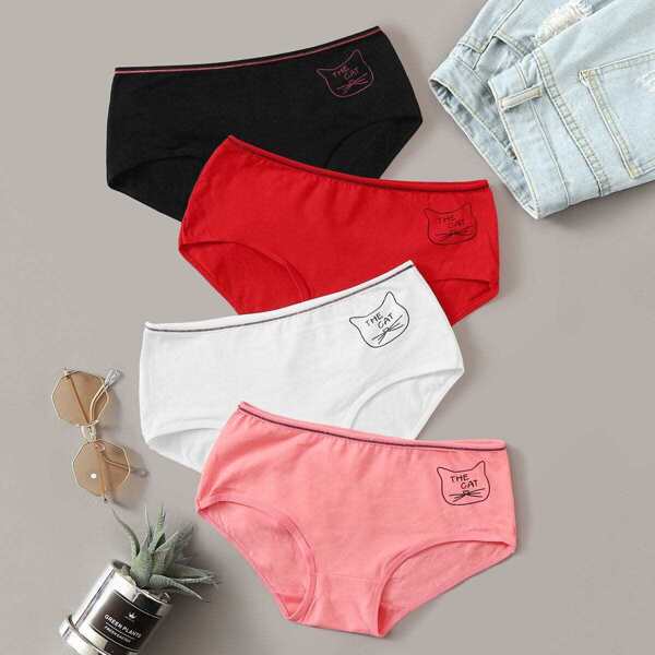

4pack Cat Print Panty Set, Multicolor