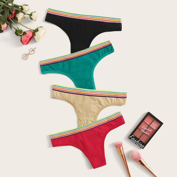 

4pack Striped Trim Panty Set, Multicolor