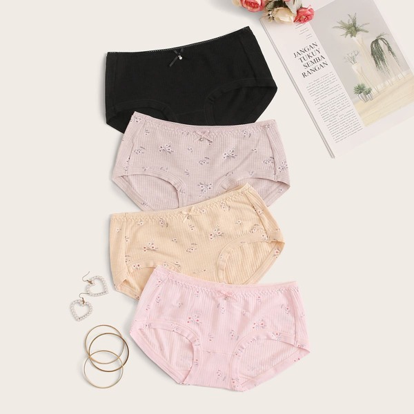 

4pack Rib Random Floral Panty Set, Multicolor