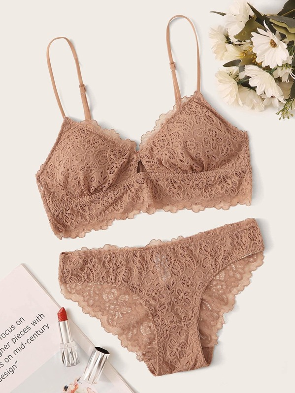 

Floral Lace Lingerie Set, Nude