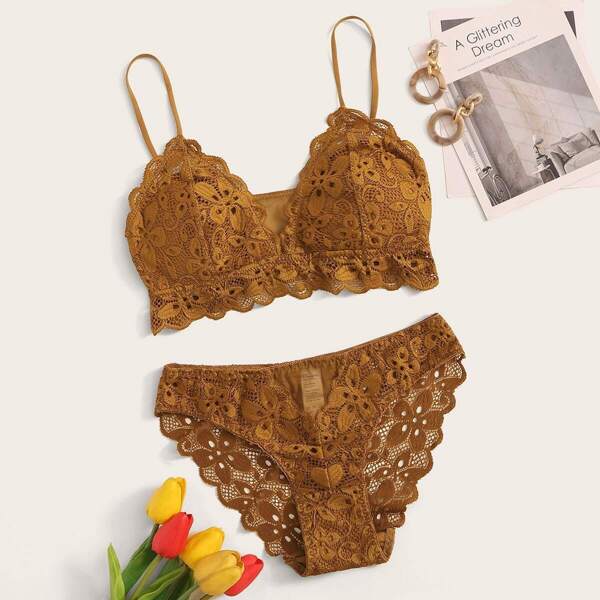 

Floral Lace Lingerie Set, Yellow