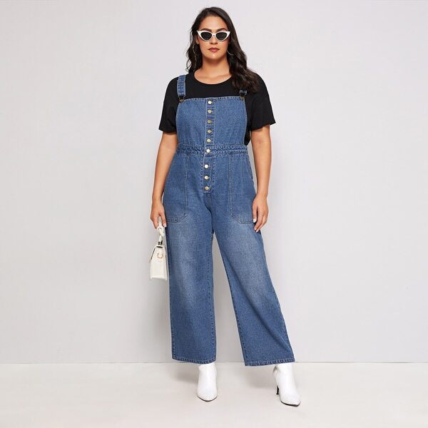 

Plus Button Front Dual Pocket Denim Overall, Blue