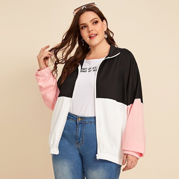 

Plus Zip Up Color-block Jacket, Multicolor