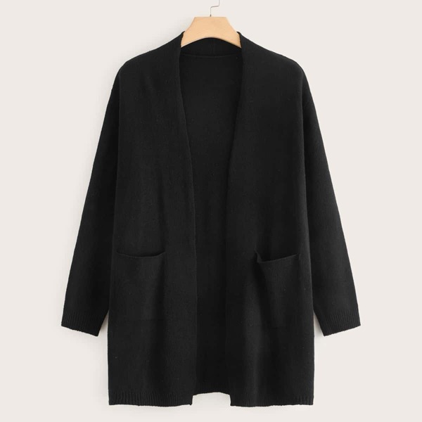 

Plus Open Front Pocket Cardigan, Black