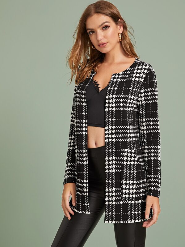 

Open Front Plaid Coat, Black and white, Luiza