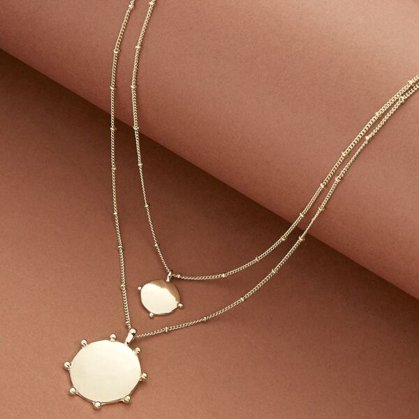 

Double Layered Wheel Pendant Necklace, Gold