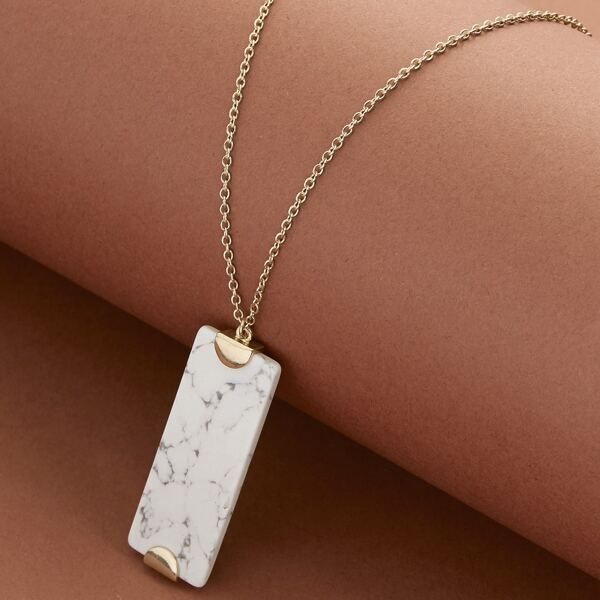 

Rectangle Marble Pendant Long Necklace