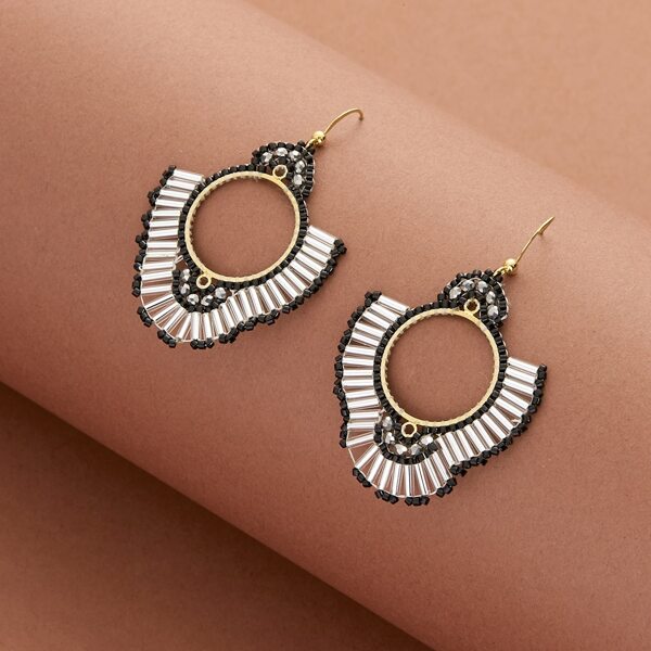 

Ring Detail With Beaded Fan Accent Earrings, Multicolor