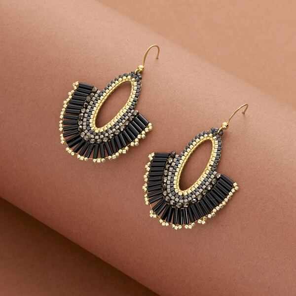 

Beaded Oval Fan Dangling Earrings