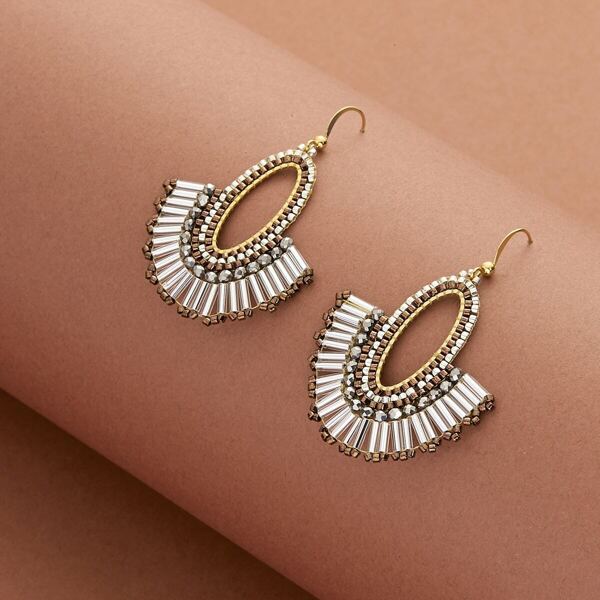 

Beaded Oval Fan Dangling Earrings