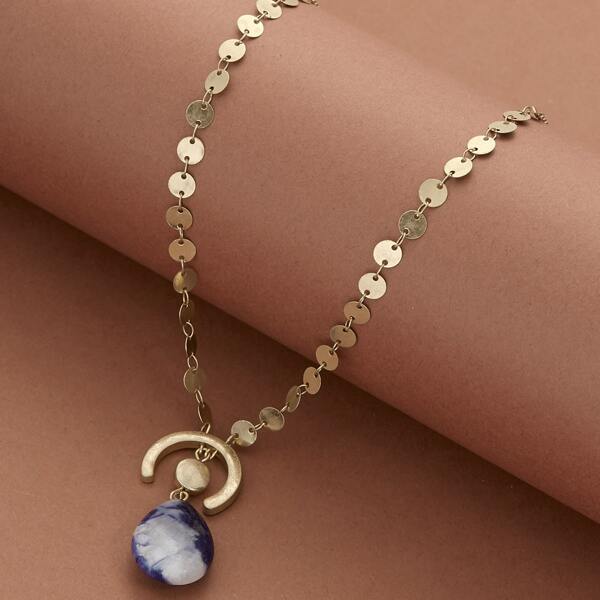 

Teardrop Stone Long Chain link Necklace