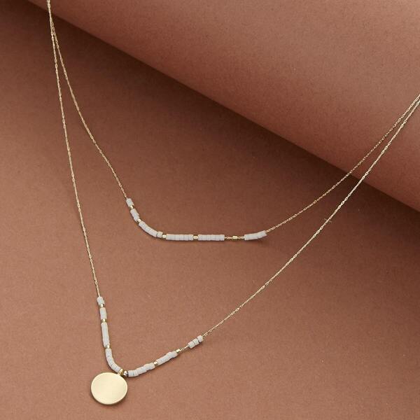 

Double Layered Beaded Circle Pendant Necklace