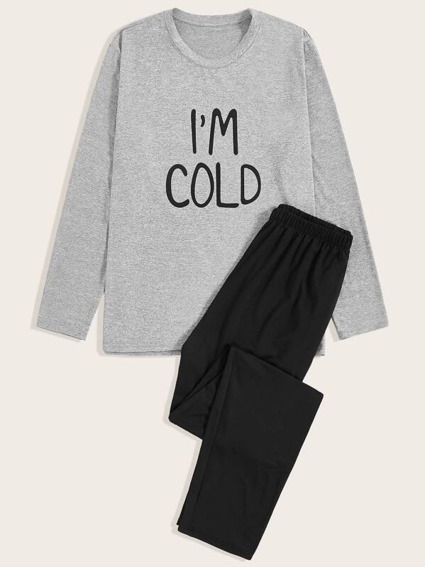

Men Letter Print Tee & Pants PJ Set, Multicolor
