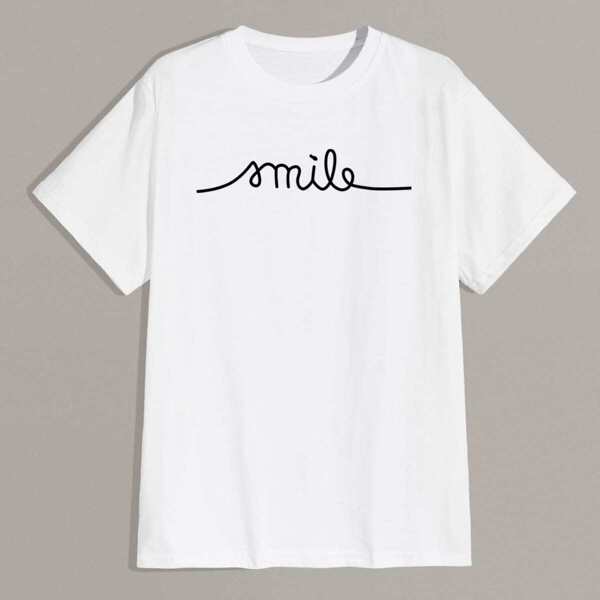 

Men Letter Print Round Neck Tee, White