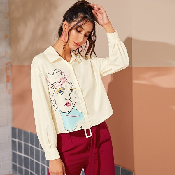 

Abstract Figure Print Blouse, Beige