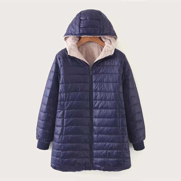 

Sherpa Lined Hooded Puffer Coat, Navy