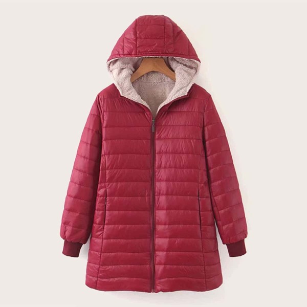 

Sherpa Lined Hooded Puffer Coat, Burgundy
