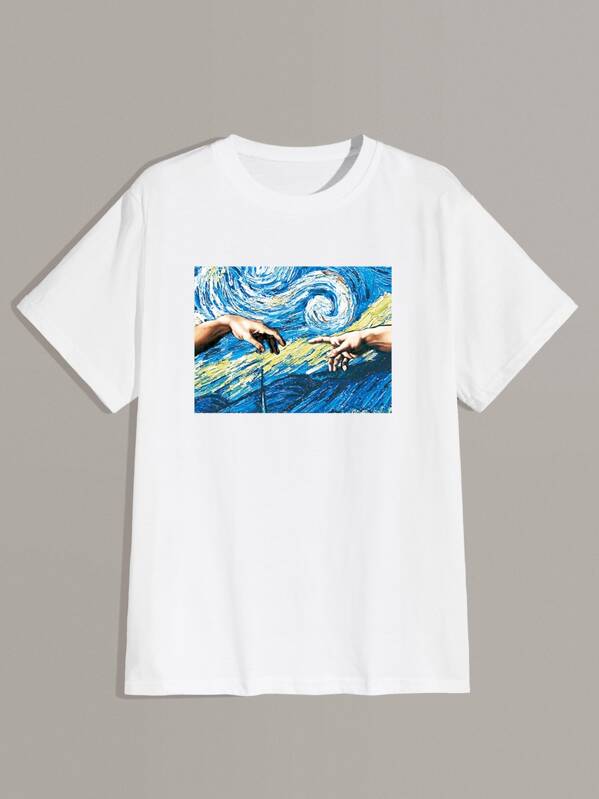 

Men Graphic Print Round Neck Tee, White, Ramon