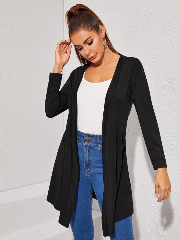 

Open Front Dual Pocket Coat, Black, Andy