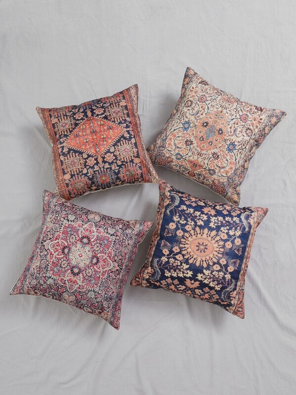 

1pc National Floral Print Cushion Cover, Multicolor